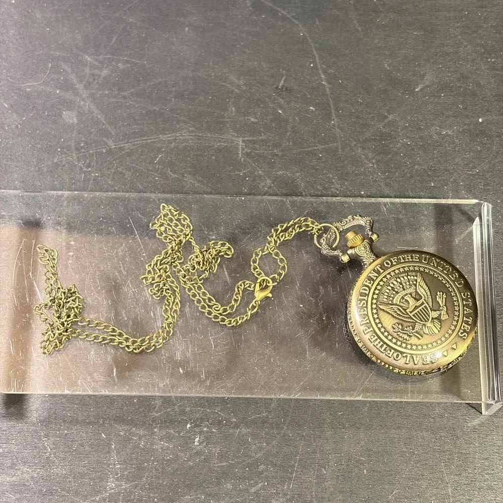 Donald Trump 45th President White House Presidential Seal Pocket Watch Bronze